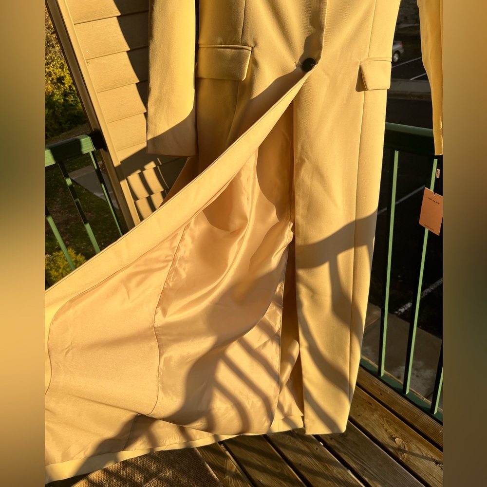🆕🌾Avec Les Filles Anthropologie Tan Long Fitted Coat Breasted Classic Outerwear - Picture 14 of 17